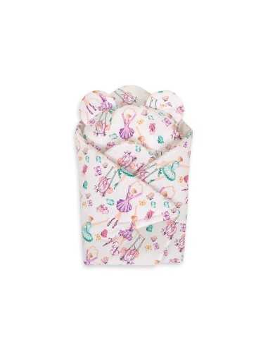 Doll's swaddling cone with pillow - ballerinas lilac