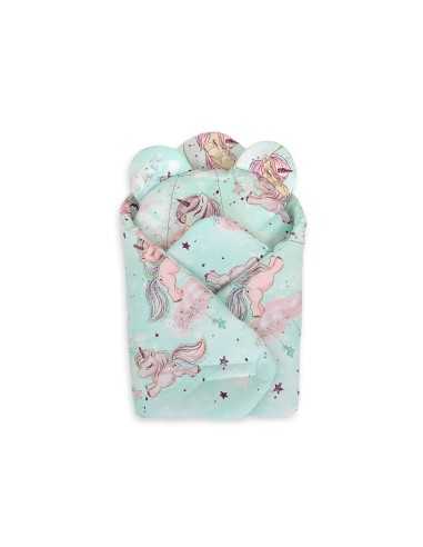 Doll's swaddling cone with pillow - unicorn mint