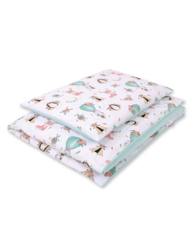 Baby cotton bedding set 2-pcs 135x100 cm- foxes beige/mint