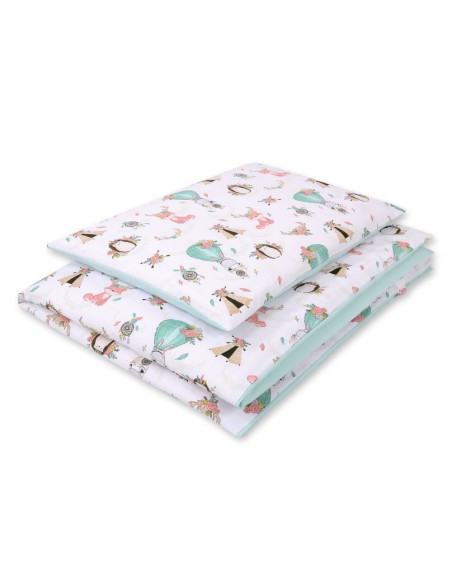 Baby cotton bedding set 2-pcs 135x100 cm- foxes beige/mint