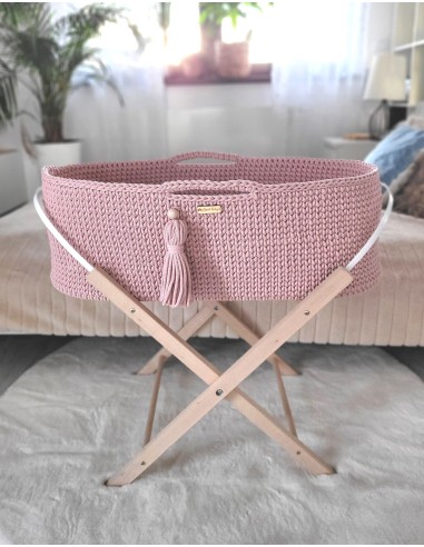 Moses basket BOHO Handmade with stand - pastel pink