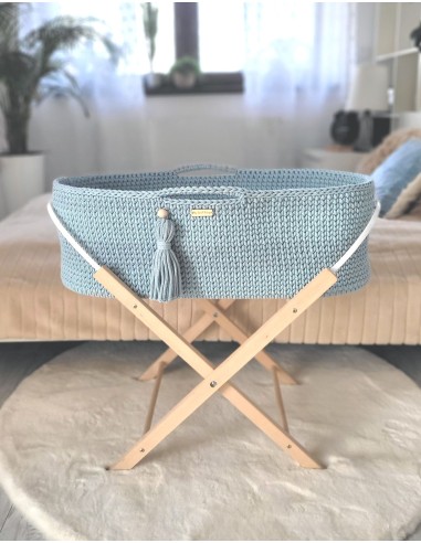 Moses basket BOHO Handmade with stand - misty blue