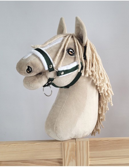 The adjustable halter for Hobby Horse A3 - bottle green with white furry