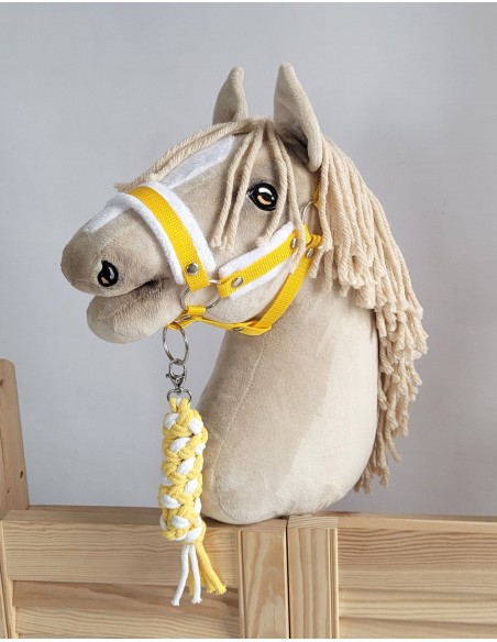 Set for Hobby Horse: the halter A3 with white furry + Tether made of cord - white-yellow