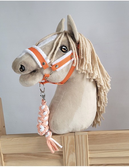 Set for Hobby Horse: the halter A3 with white furry + Tether made of cord - white-orange