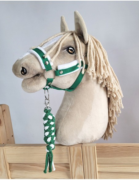 Set for Hobby Horse: the halter A3 with white furry + Tether made of cord - white-green