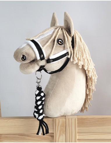 Set for Hobby Horse: the halter A3 with white furry + Tether made of cord - white-black