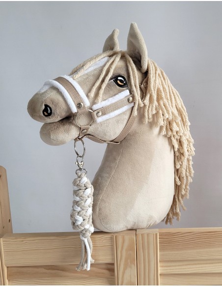 Set for Hobby Horse: the halter A3 with white furry + Tether made of cord - white-beige