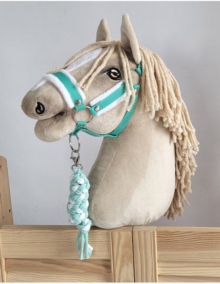 Set for Hobby Horse: the halter A3 with white furry + Tether made of cord - white-mint