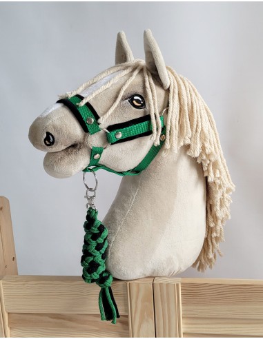 Set for Hobby Horse: the halter A3 with black furry + Tether made of cord - black-green