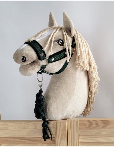 Set for Hobby Horse: the halter A3 with black furry + Tether made of cord - black-khaki