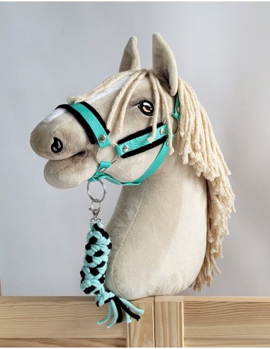 Set for Hobby Horse: the halter A3 with black furry + Tether made of cord - black-mint