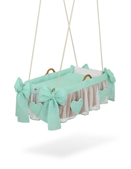 Moses Basket Hanging crib - Mint green dots