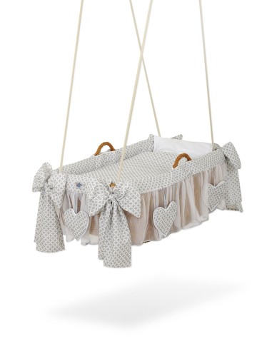 Moses Basket Hanging crib - Mini rosettes grey