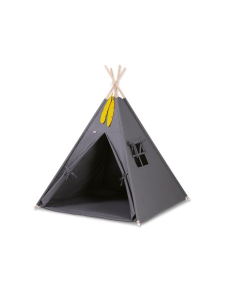 Teepee tent for kids +play mat + decorative feathers - anthracite