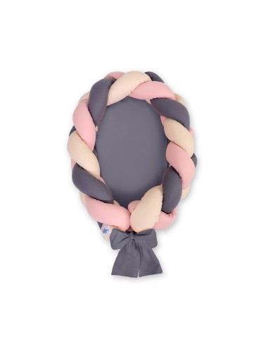 Braided baby nest 2 in 1 - beige-pastel pink-anthracite