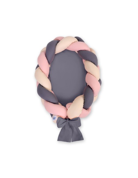 Braided baby nest 2 in 1 - beige-pastel pink-anthracite