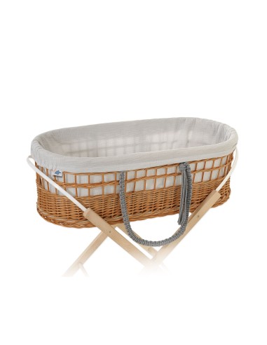 Moses wicker basket in BOHO style with muslin lining - grey