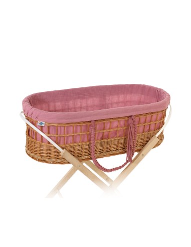 Moses wicker basket in BOHO style with muslin lining - pastel violet