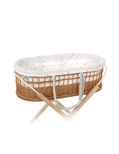 Moses wicker basket in BOHO style with cotton lining - mini Stars grey