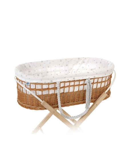 Moses wicker basket in BOHO style with cotton lining - mini Stars grey