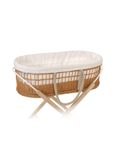 Moses wicker basket in BOHO style with cotton lining - mini gold stars