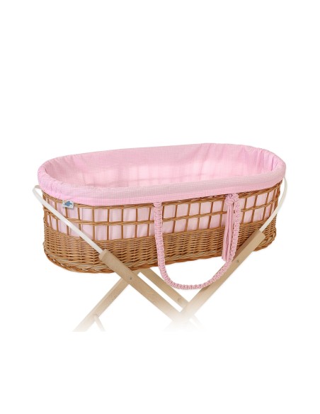 Moses wicker basket in BOHO style with cotton lining - pink checkered