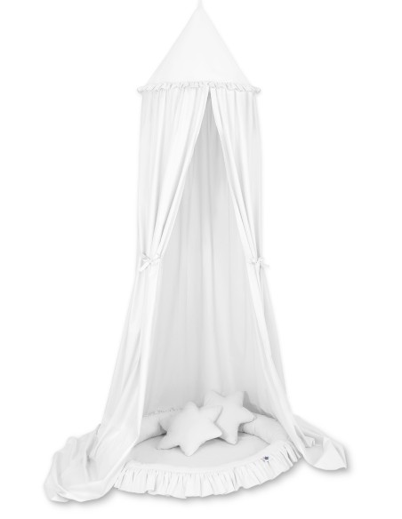 Set: Hanging canopy + Nest with flounce + pillows - white