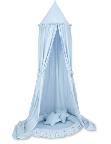 Set: Hanging canopy + Nest with flounce + pillows - blue