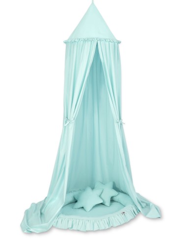 Set: Hanging canopy + Nest with flounce + pillows - mint