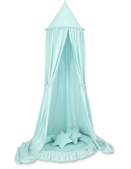 Set: Hanging canopy + Nest with flounce + pillows - mint