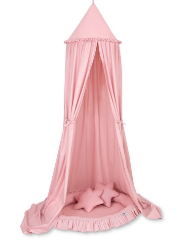 Set: Hanging canopy + Nest with flounce + pillows - pastel pink