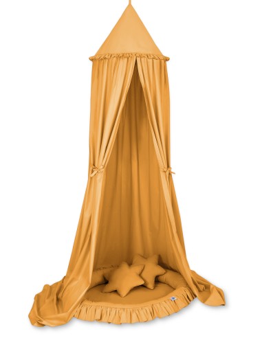 Set: Hanging canopy + Nest with flounce + pillows - honey yellow