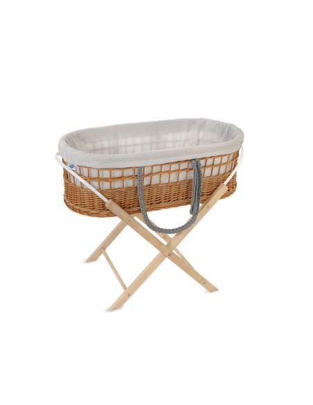 Moses wicker basket in BOHO style with stand with muslin lining - grey