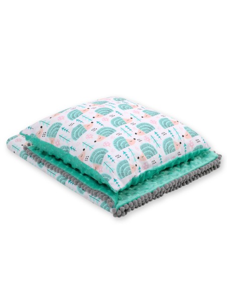 Set: Double-sided blanket minky + pillow- hedgehogs mint