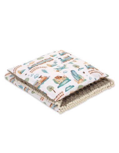 Set: Double-sided blanket minky + pillow- turquoise train