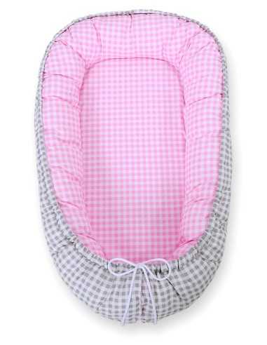 Baby nest double-sided Premium Cocoon for infants BOBONO- grey checkered/ pink checkered