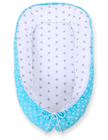 Baby nest double-sided Premium Cocoon for infants BOBONO- white dots/ grey stars