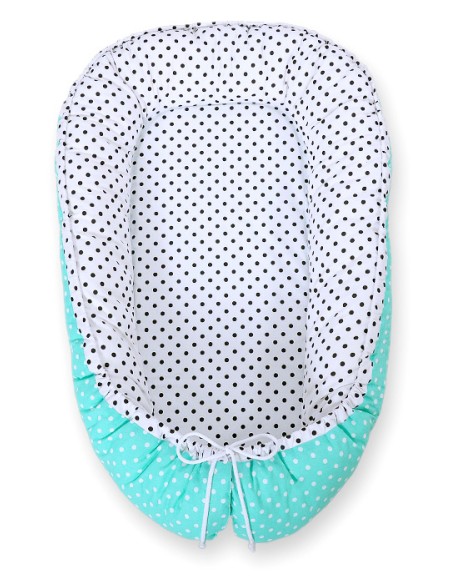 Baby nest double-sided Premium Cocoon for infants BOBONO - black dots white dots on mint