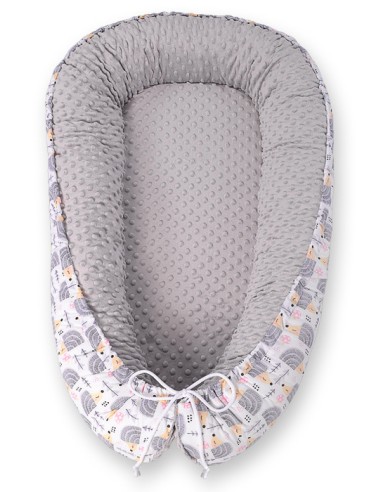 Baby nest double-sided Premium Cocoon for infants BOBONO minky- hedgehogs grey