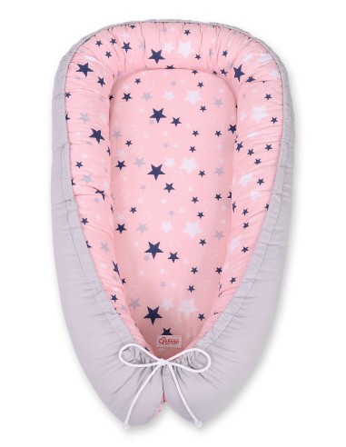 Baby nest double-sided Premium Cocoon for infants BOBONO- pink-navy blue stars