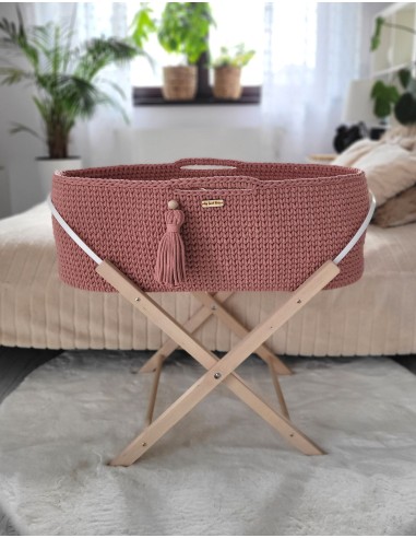 Moses basket BOHO Handmade with stand - blush