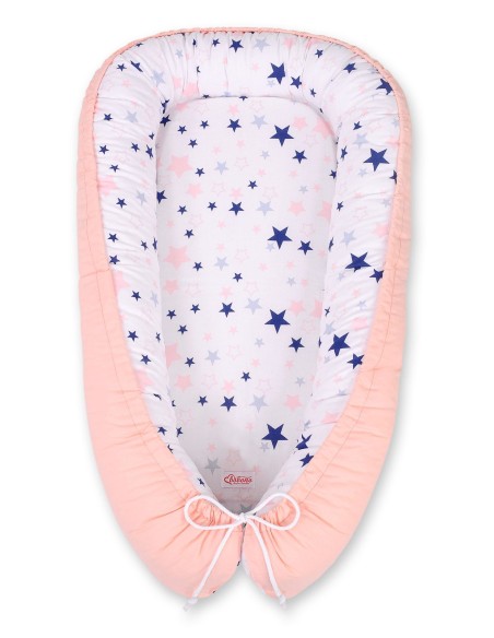 Baby nest double-sided Premium Cocoon for infants BOBONO- navy blue stars/powder pink