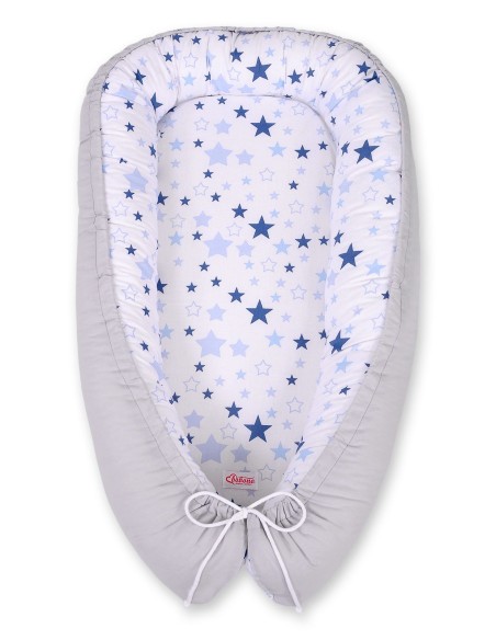 Baby nest double-sided Premium Cocoon for infants BOBONO- blue stars/gray