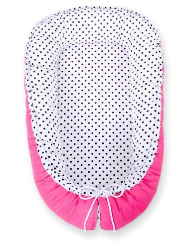 Baby nest double-sided Premium Cocoon for infants BOBONO- balck dots/ dark pink