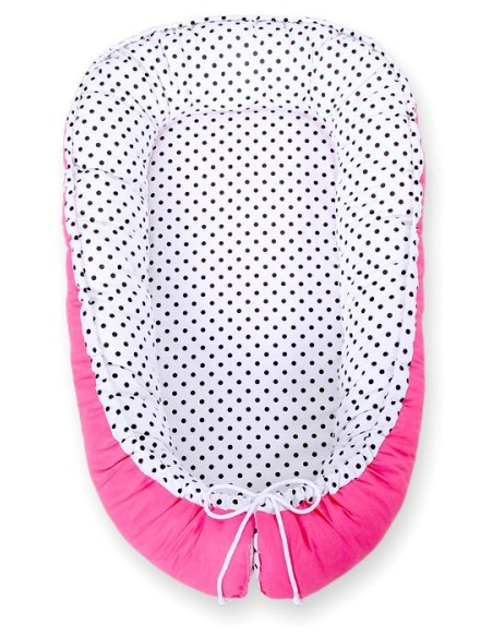 Baby nest double-sided Premium Cocoon for infants BOBONO- balck dots/ dark pink