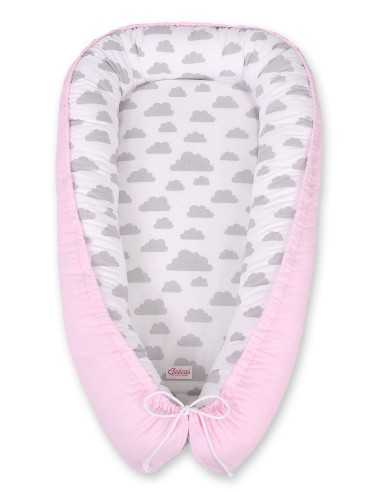 Baby nest double-sided Premium Cocoon for infants BOBONO- clouds gray/pink