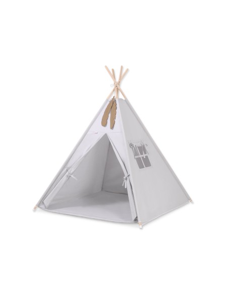 Teepee tent for kids +play mat + decorative feathers - gray