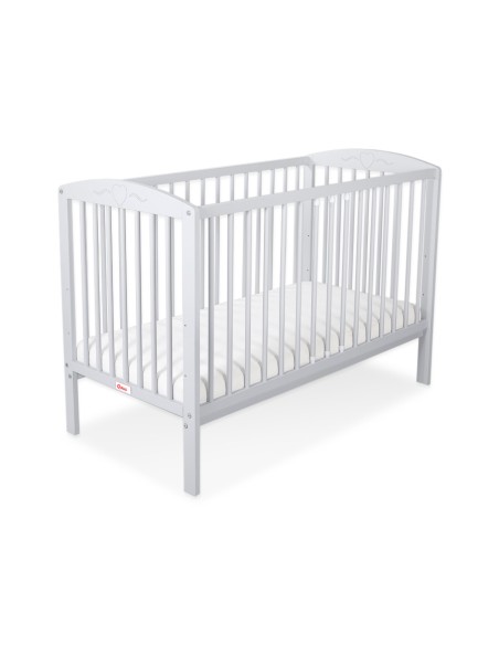 Wooden baby cot 120x60cm hearts grey