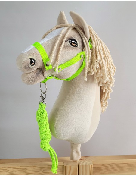 Set for Hobby Horse: the halter A3 + Tether made of cord - neon-green